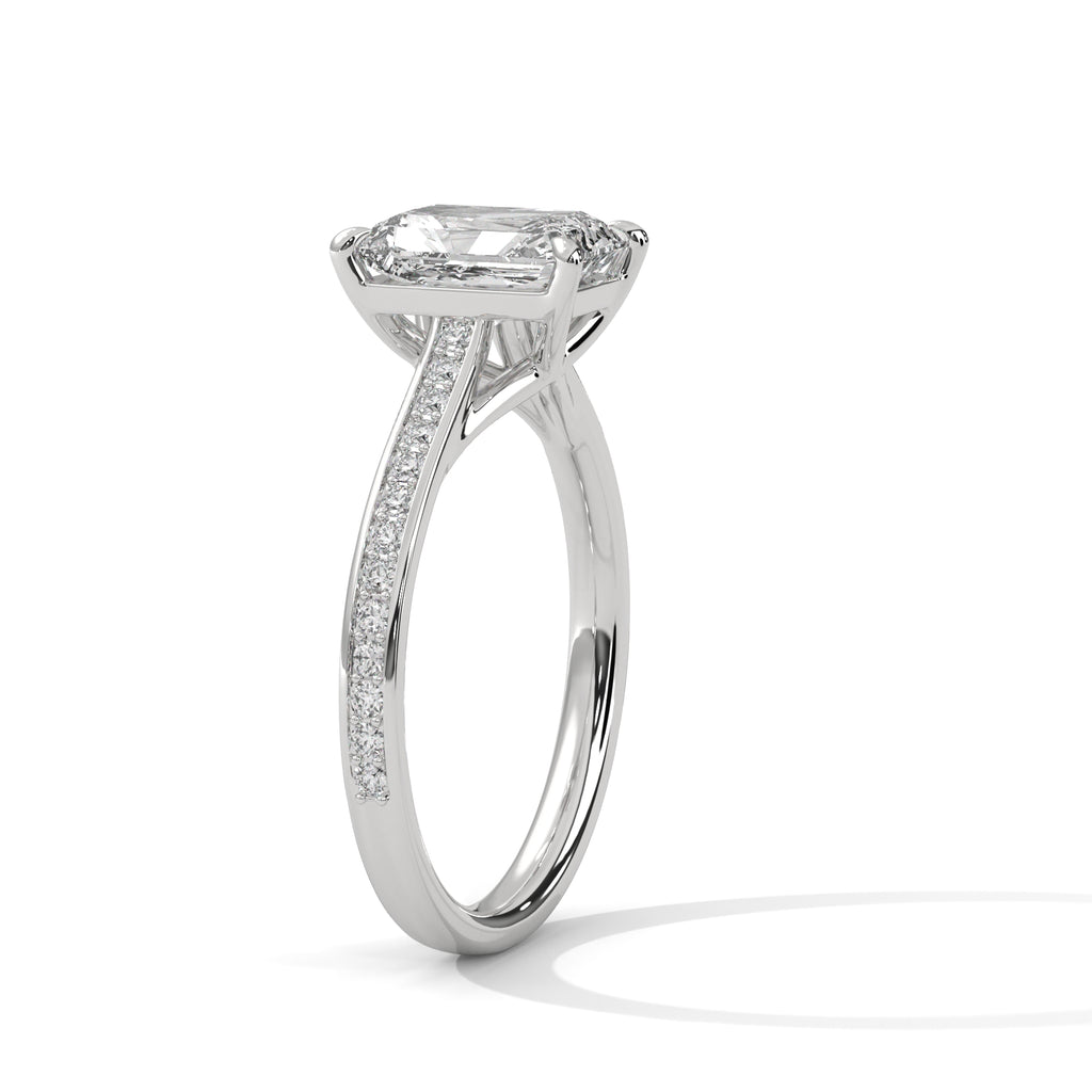 2.00 ct Emerald Cut Solitaire with Pavé Band 2ct White Gold