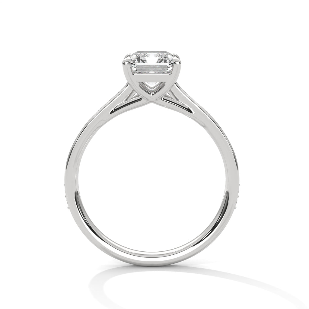 2.00 ct Emerald Cut Solitaire with Pavé Band 2ct White Gold