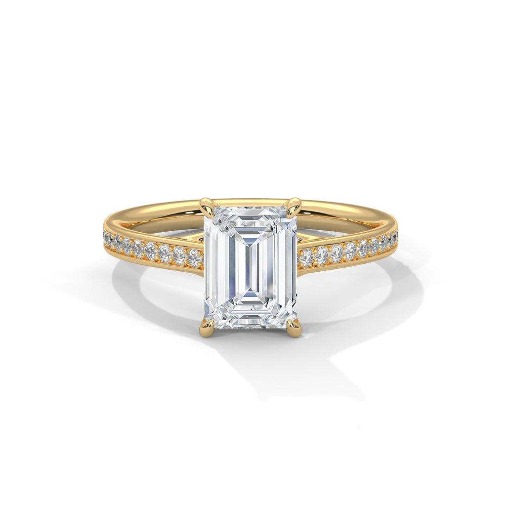 2.00 ct Emerald Cut Solitaire with Pavé Band 2ct Yellow Gold