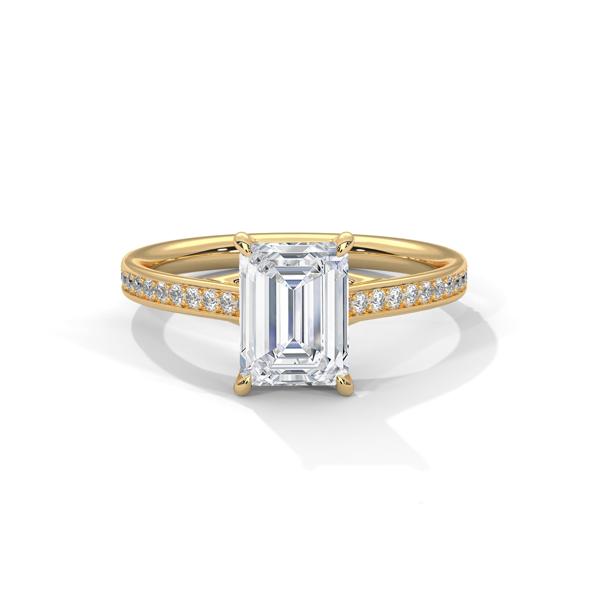 2.00 ct Emerald Cut Solitaire with Pavé Band 2ct Yellow Gold