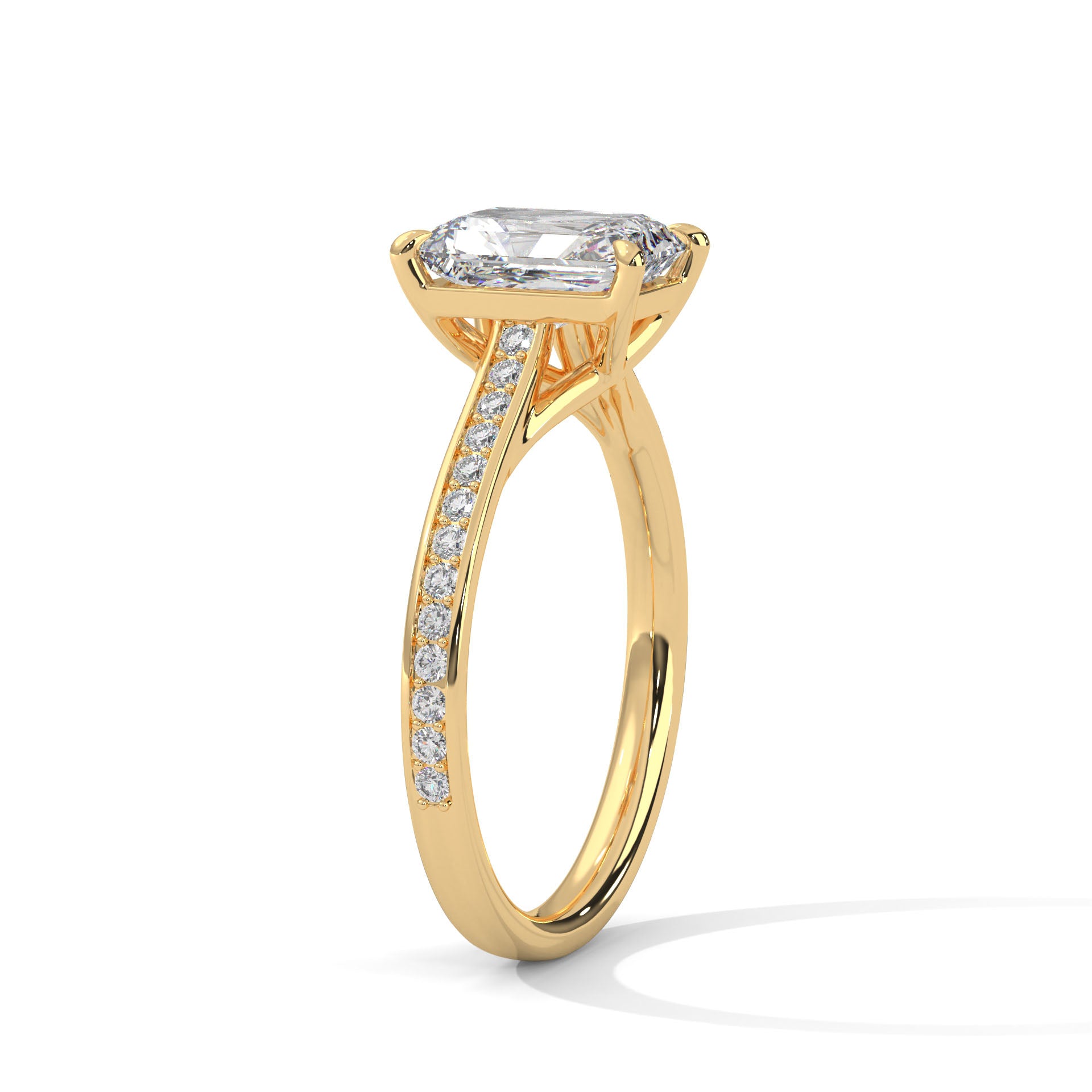 2.00 ct Emerald Cut Solitaire with Pavé Band 2ct Yellow Gold