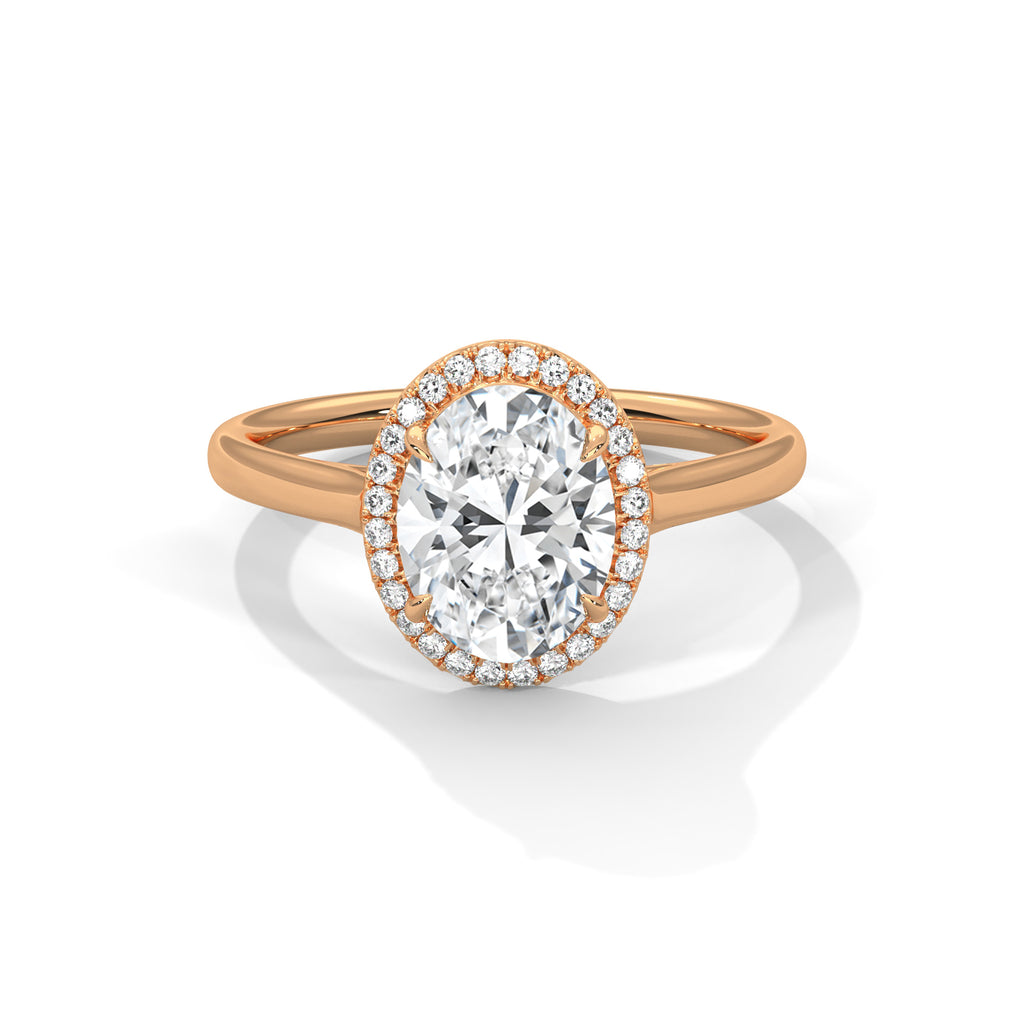 2.00 ct Classic Oval Halo Diamond Ring with Plain Band 2ct Rose Gold