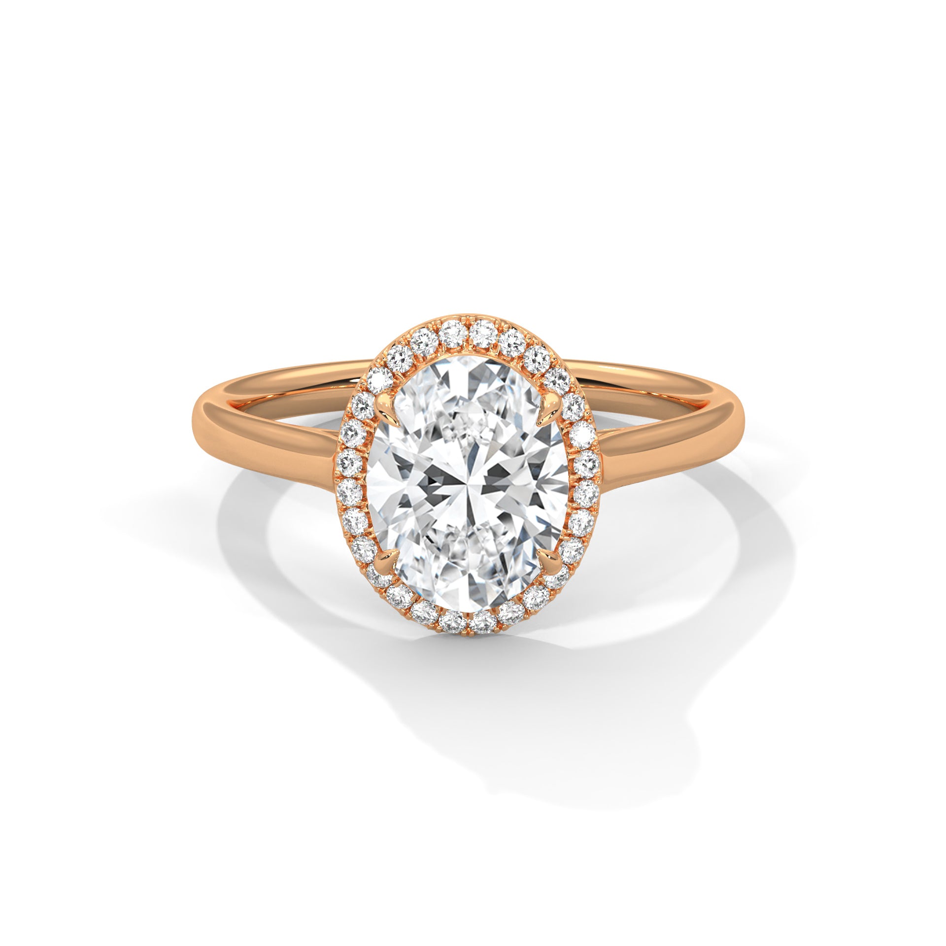2.00 ct Classic Oval Halo Diamond Ring with Plain Band 2ct Rose Gold