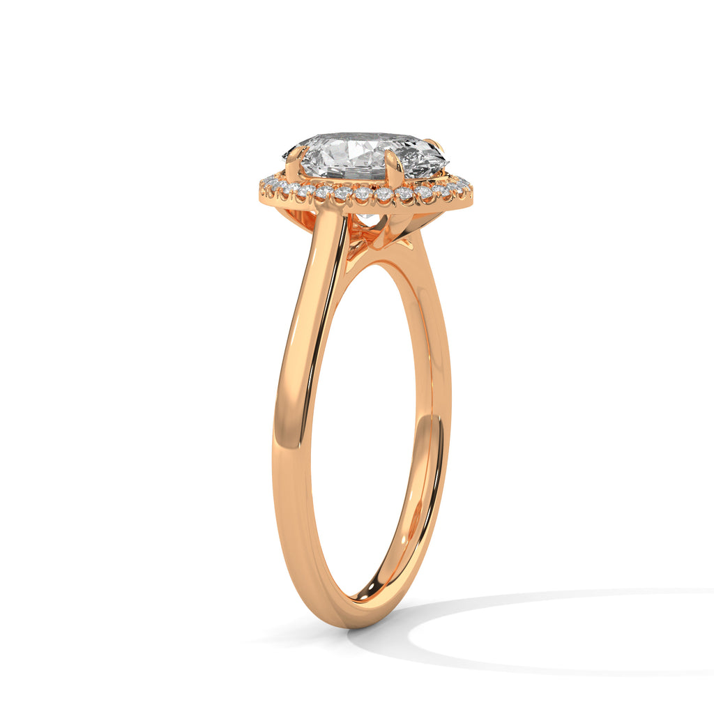 2.00 ct Classic Oval Halo Diamond Ring with Plain Band 2ct Rose Gold