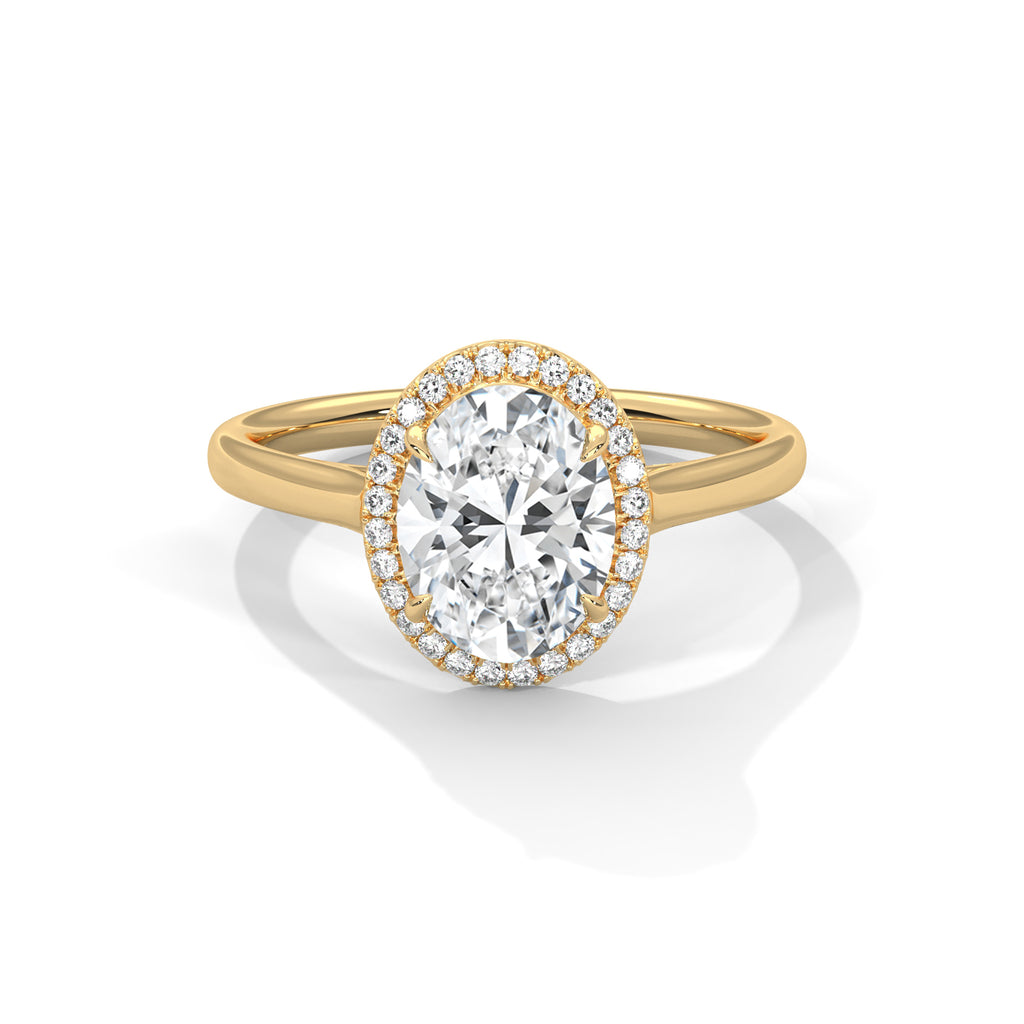 2.00 ct Classic Oval Halo Diamond Ring with Plain Band 2ct Yellow Gold