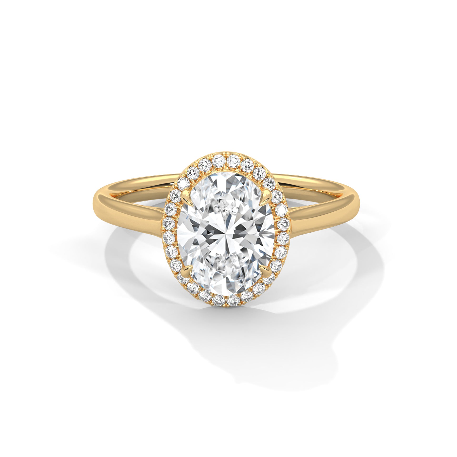 2.00 ct Classic Oval Halo Diamond Ring with Plain Band 2ct Yellow Gold