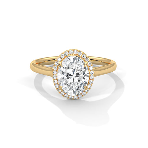 2.00 ct Classic Oval Halo Diamond Ring with Plain Band 2ct Yellow Gold