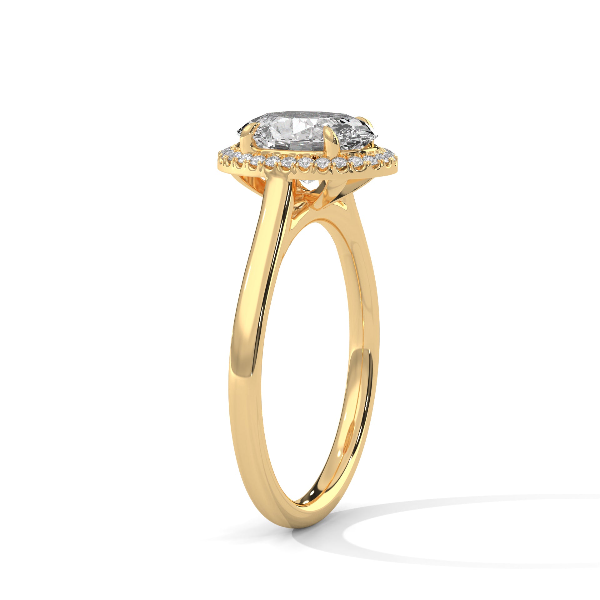 2.00 ct Classic Oval Halo Diamond Ring with Plain Band 2ct Yellow Gold