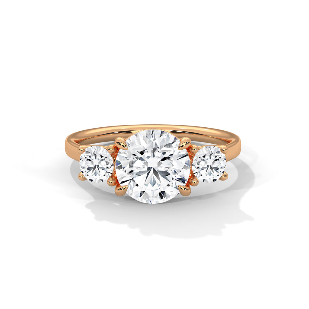 2.00 ct Three-Stone Round Cut Engagement Ring 2ct Rose Gold