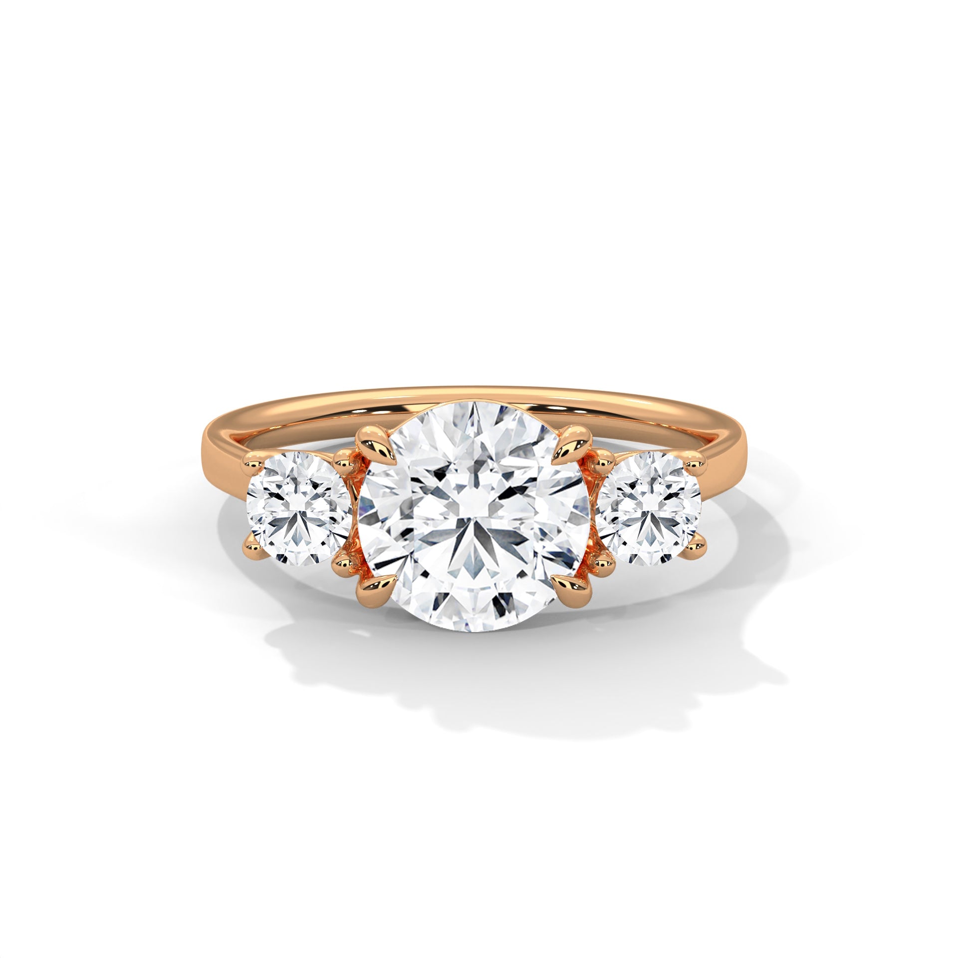 2.00 ct Three-Stone Round Cut Engagement Ring 2ct Rose Gold