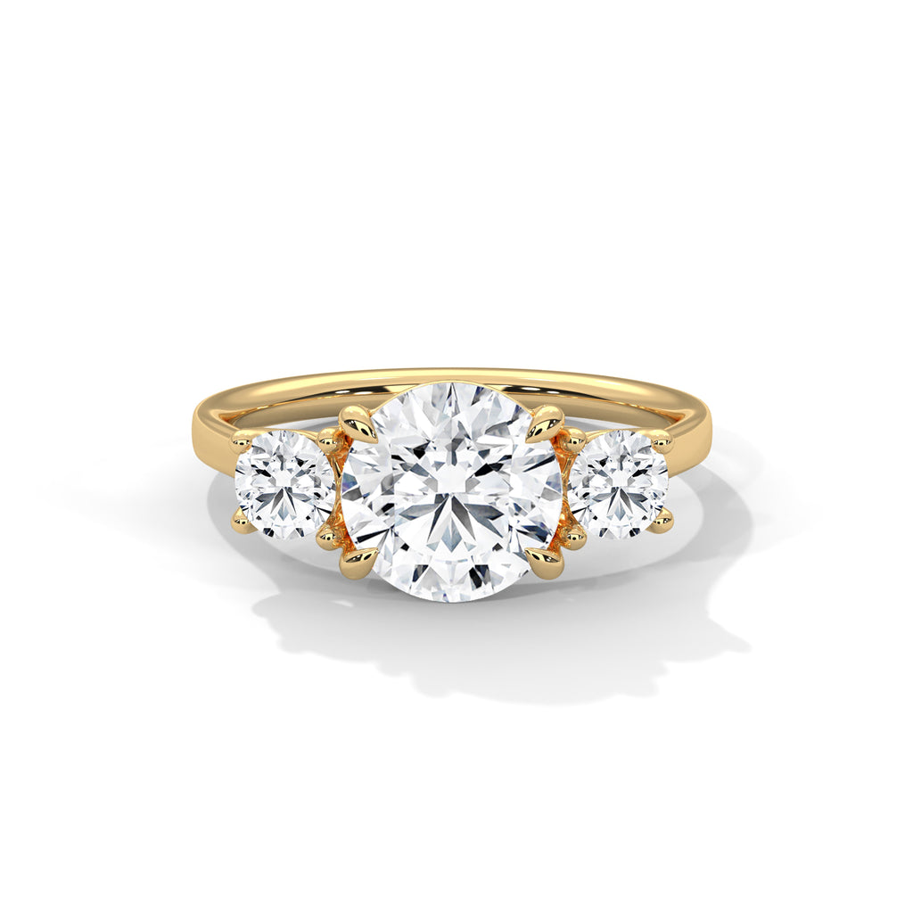 2.00 ct Three-Stone Round Cut Engagement Ring 2ct Yellow Gold