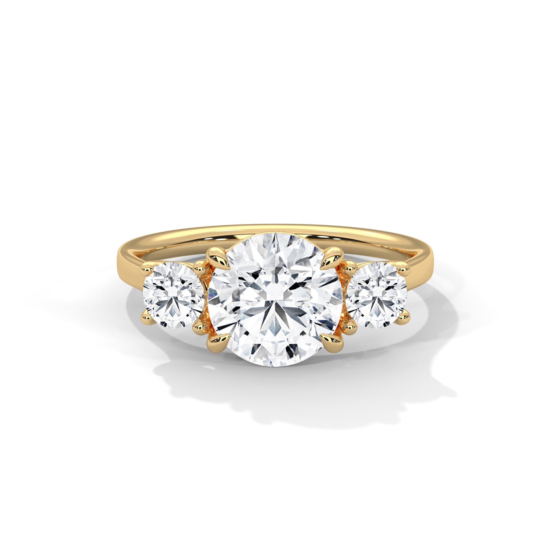 2.00 ct Three-Stone Round Cut Engagement Ring 2ct Yellow Gold