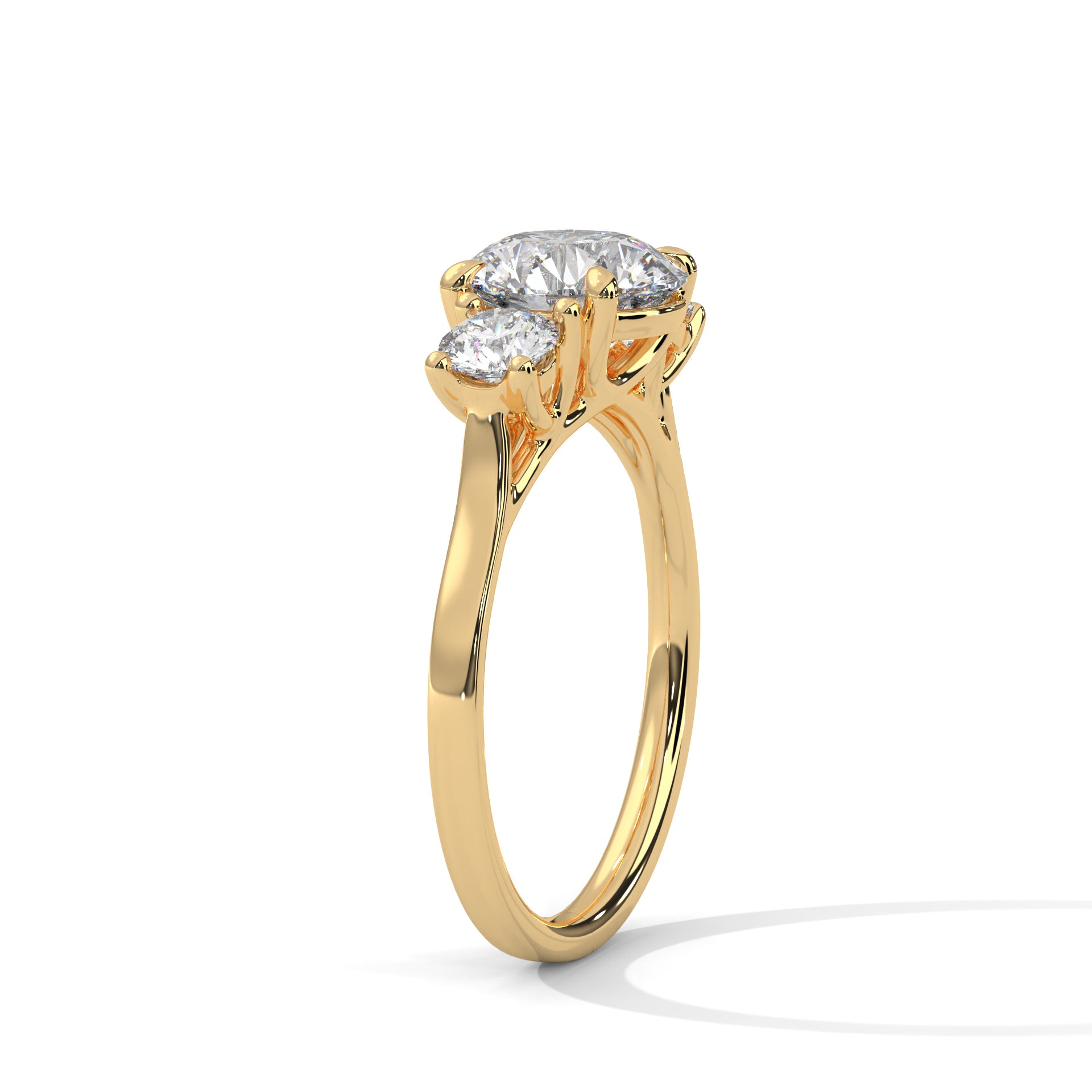2.00 ct Three-Stone Round Cut Engagement Ring 2ct Yellow Gold