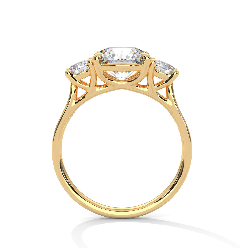 2.00 ct Three-Stone Round Cut Engagement Ring 2ct Yellow Gold