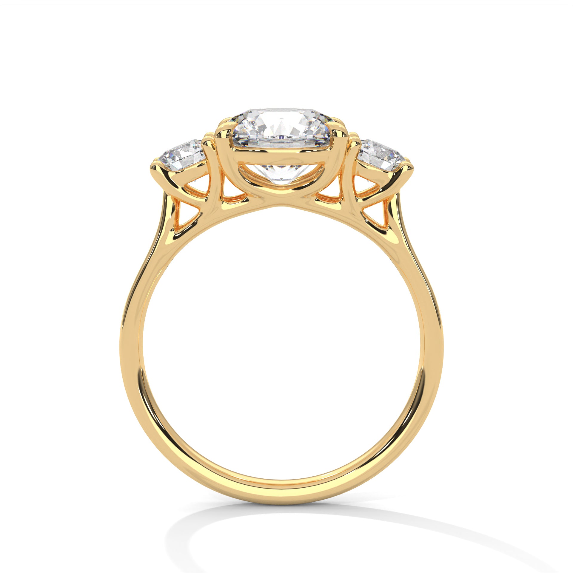 2.00 ct Three-Stone Round Cut Engagement Ring 2ct Yellow Gold