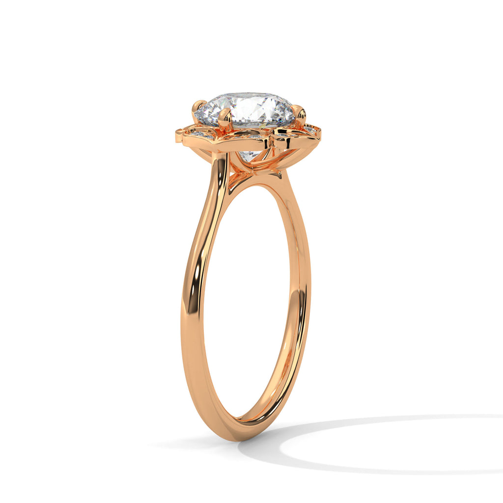 2.00 ct Vintage Style Floral Halo Round Diamond Ring 2ct Rose Gold