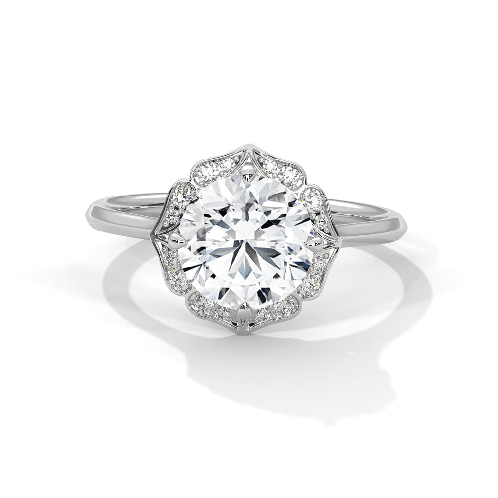 2.00 ct Vintage Style Floral Halo Round Diamond Ring 2ct White Gold