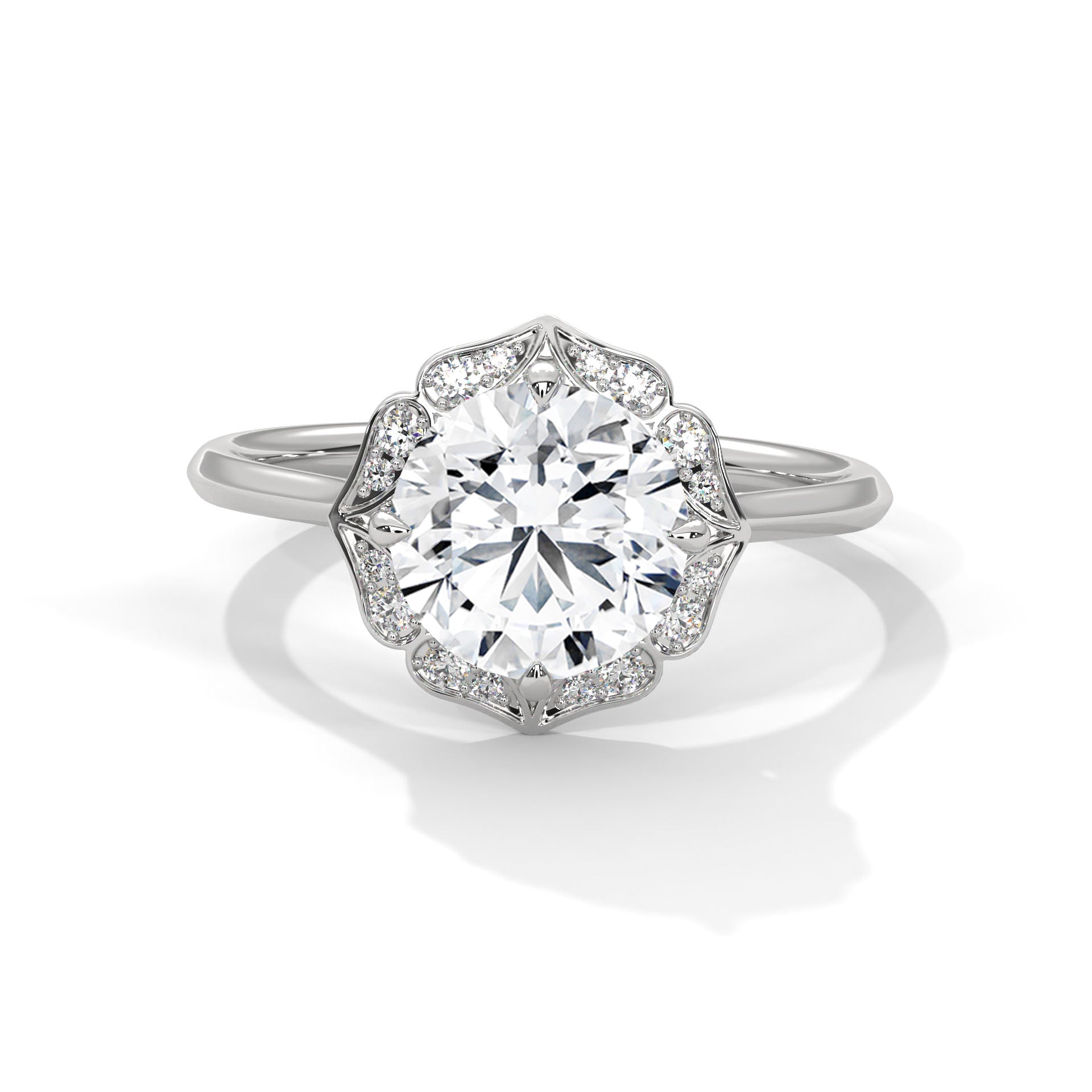 2.00 ct Vintage Style Floral Halo Round Diamond Ring 2ct White Gold