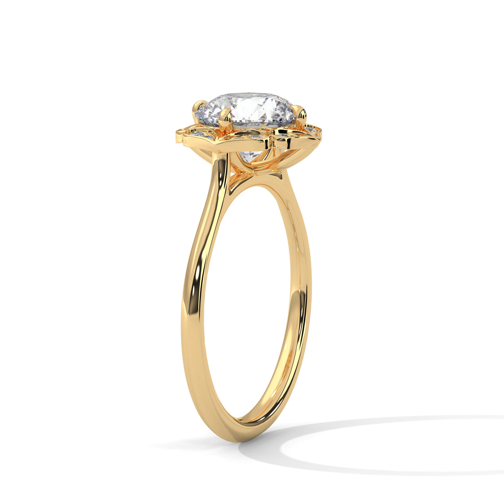 2.00 ct Vintage Style Floral Halo Round Diamond Ring 2ct Yellow Gold