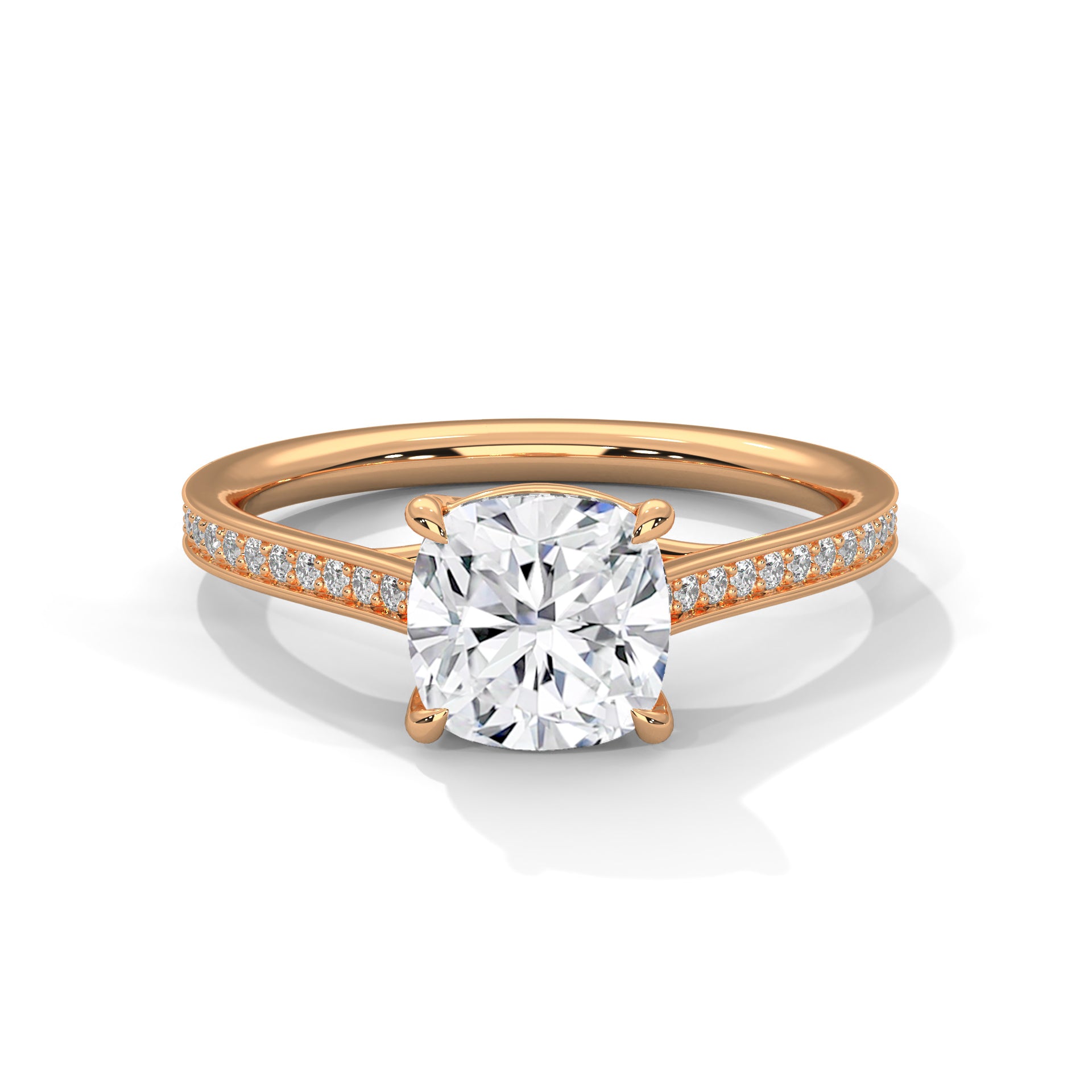 2.00 ct Cushion Solitaire with Pavé Band 2ct Rose Gold