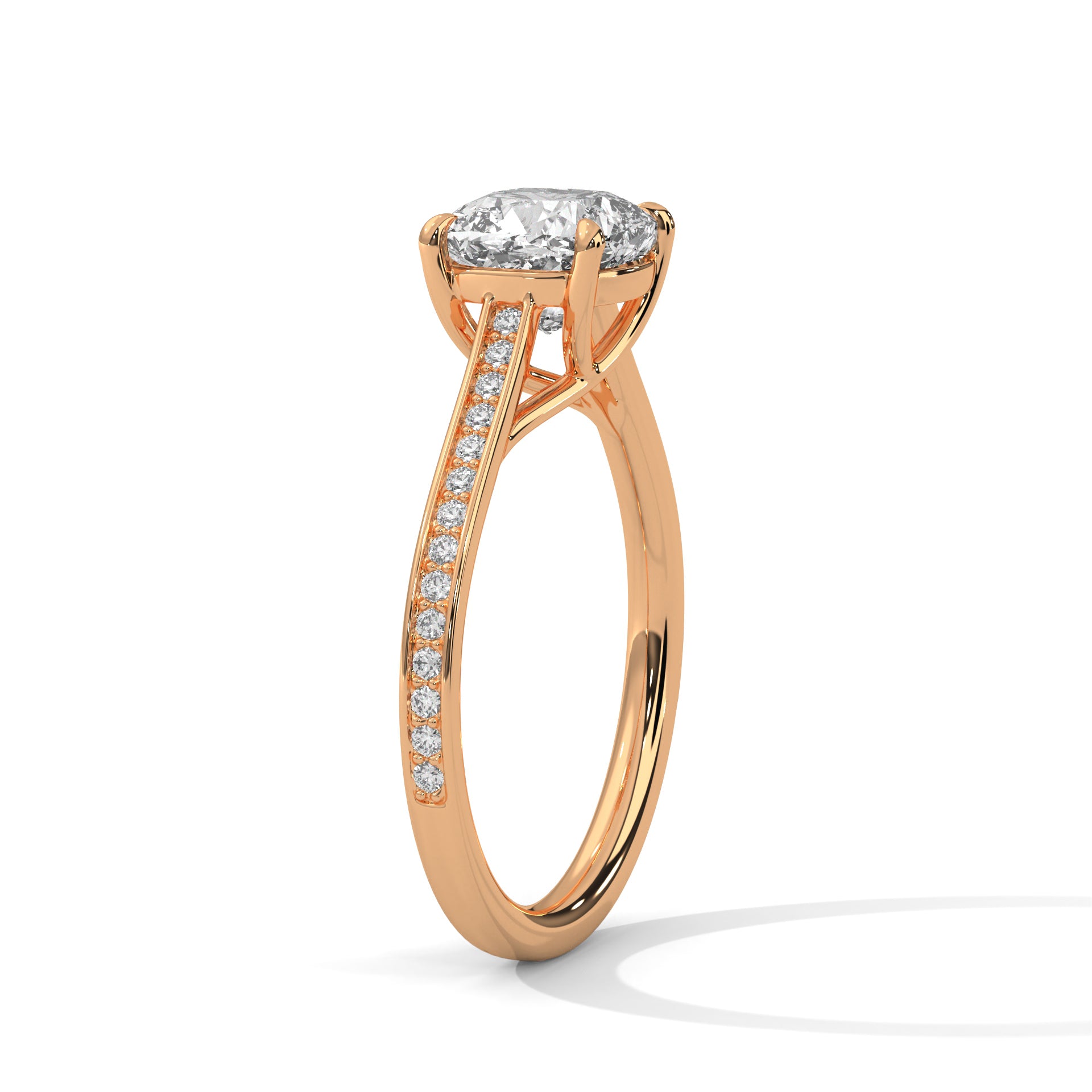 2.00 ct Cushion Solitaire with Pavé Band 2ct Rose Gold