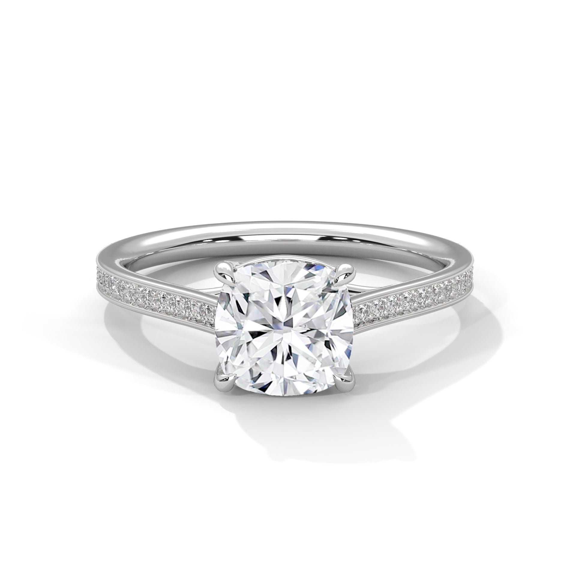 2.00 ct Cushion Solitaire with Pavé Band 2ct White Gold