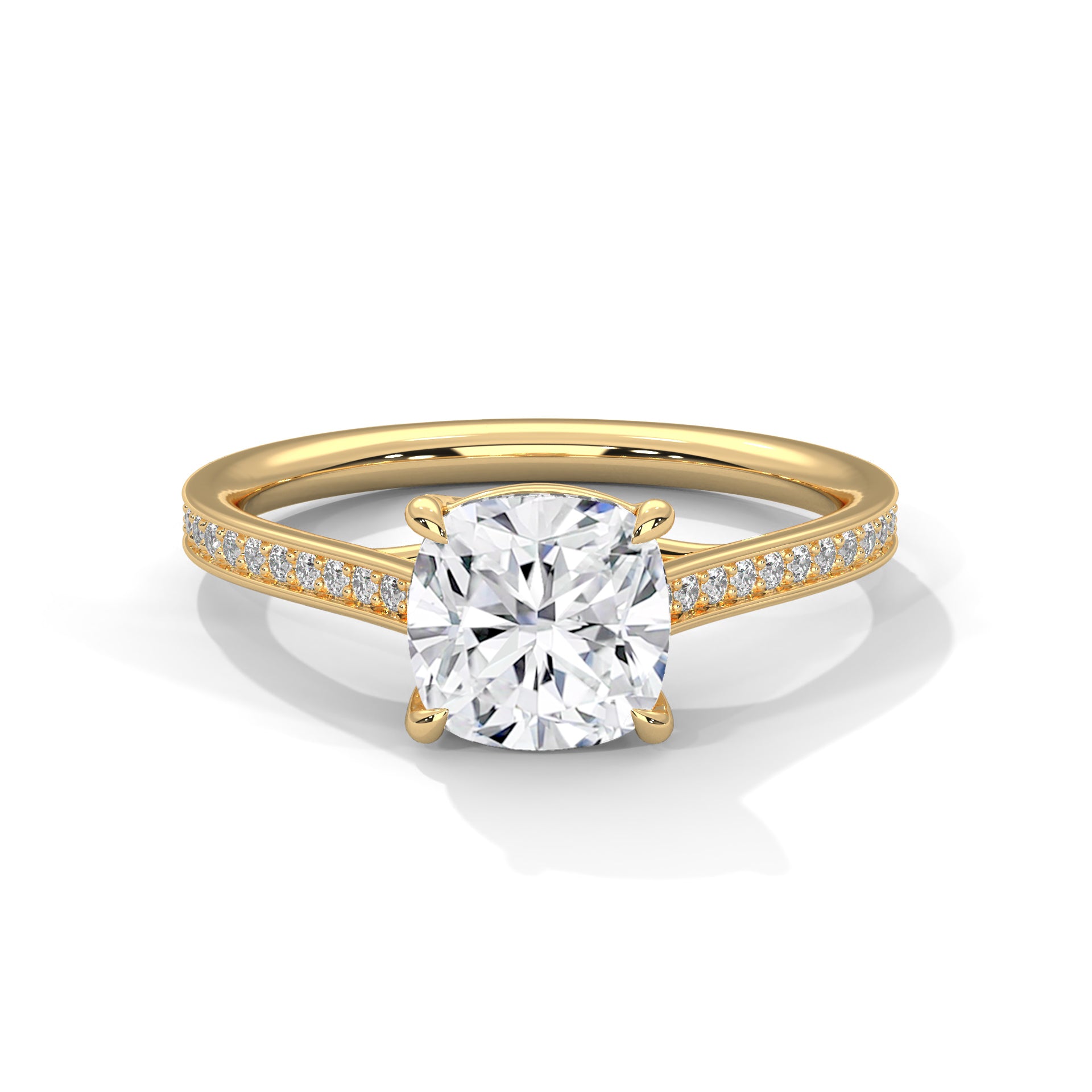 2.00 ct Cushion Solitaire with Pavé Band 2ct Yellow Gold