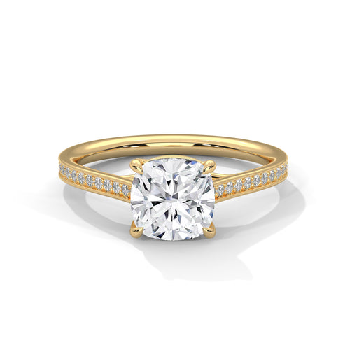 2.00 ct Cushion Solitaire with Pavé Band 2ct Yellow Gold
