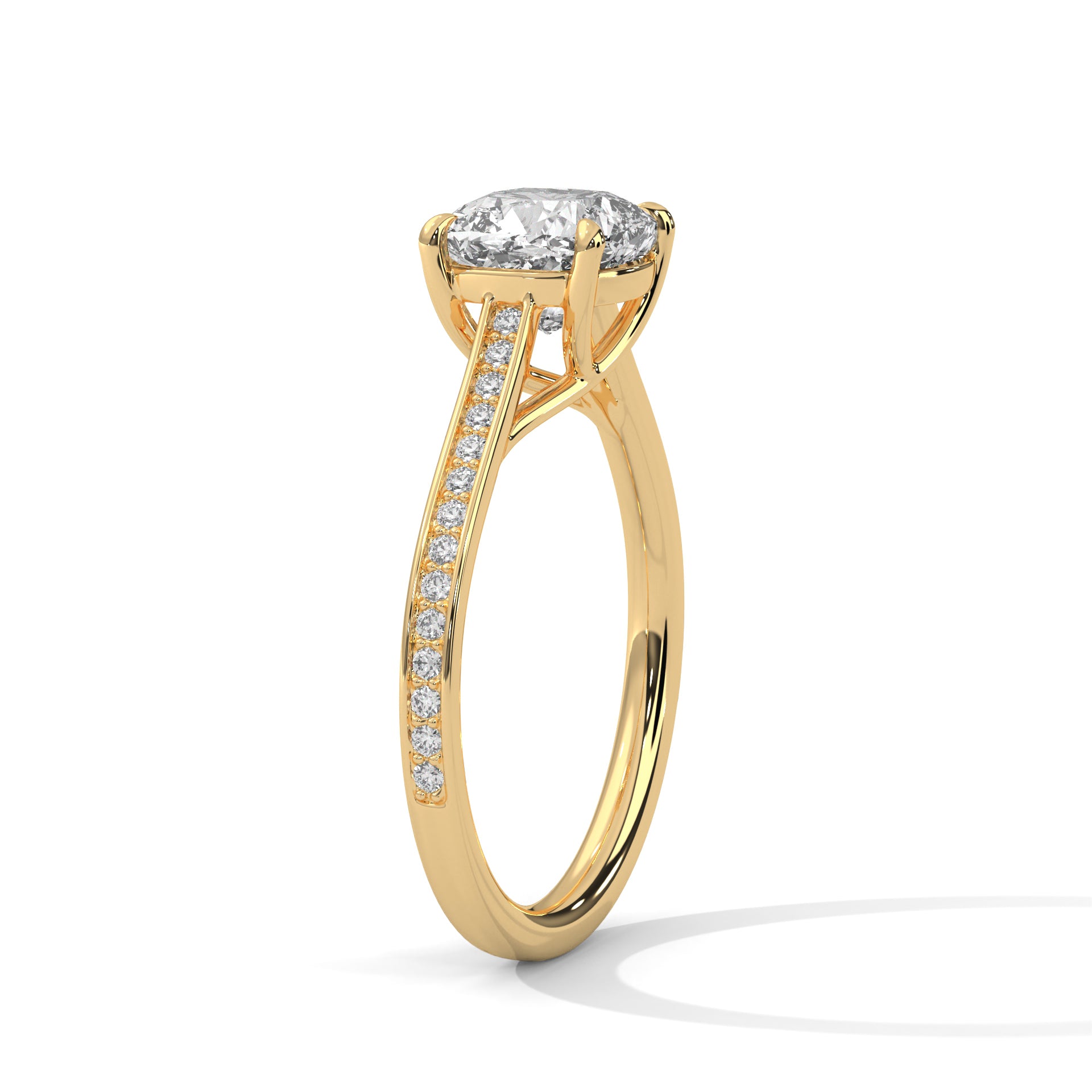 2.00 ct Cushion Solitaire with Pavé Band 2ct Yellow Gold