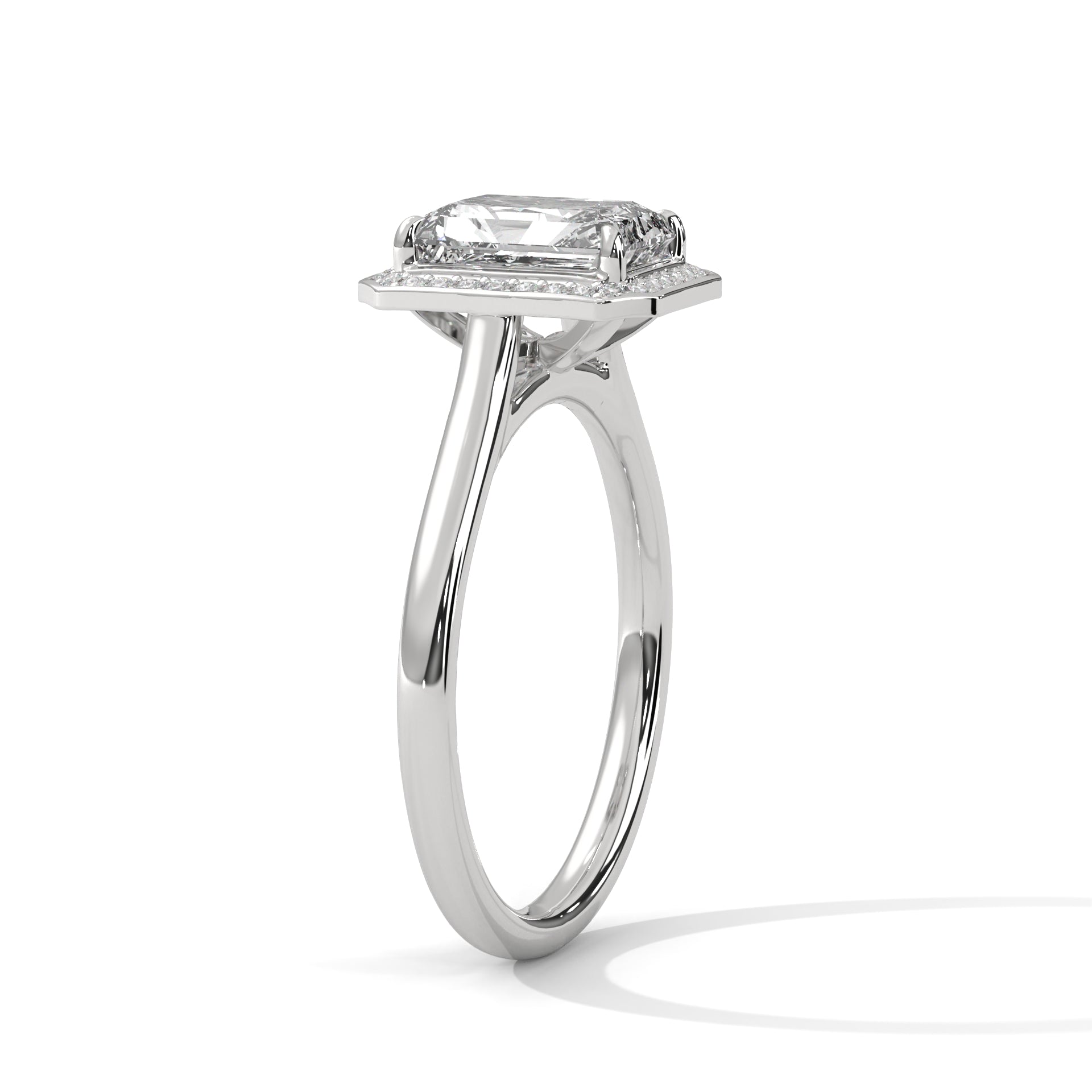 2.00 ct Emerald Cut Frame Engagement Ring 2ct White Gold