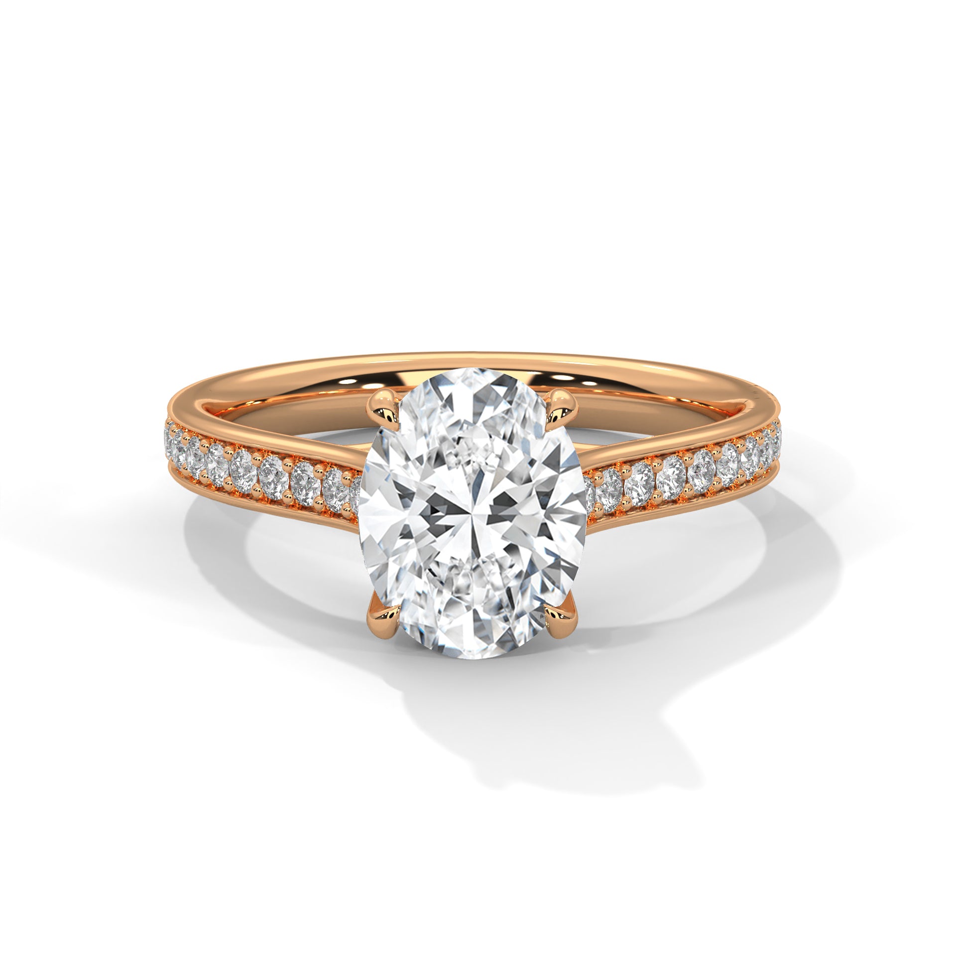 2.00 ct Oval Cut Diamond Pavé Engagement Ring 2ct Rose Gold