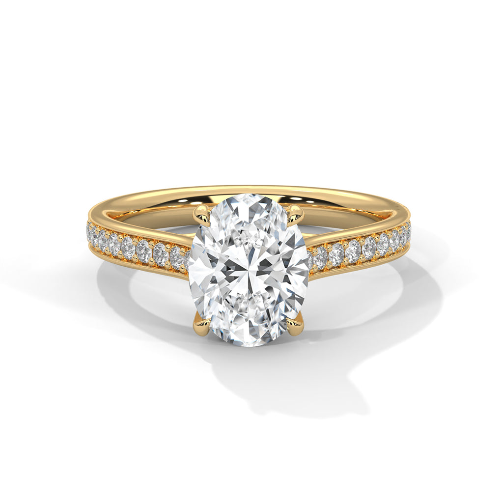 2.00 ct Oval Cut Diamond Pavé Engagement Ring 2ct Yellow Gold