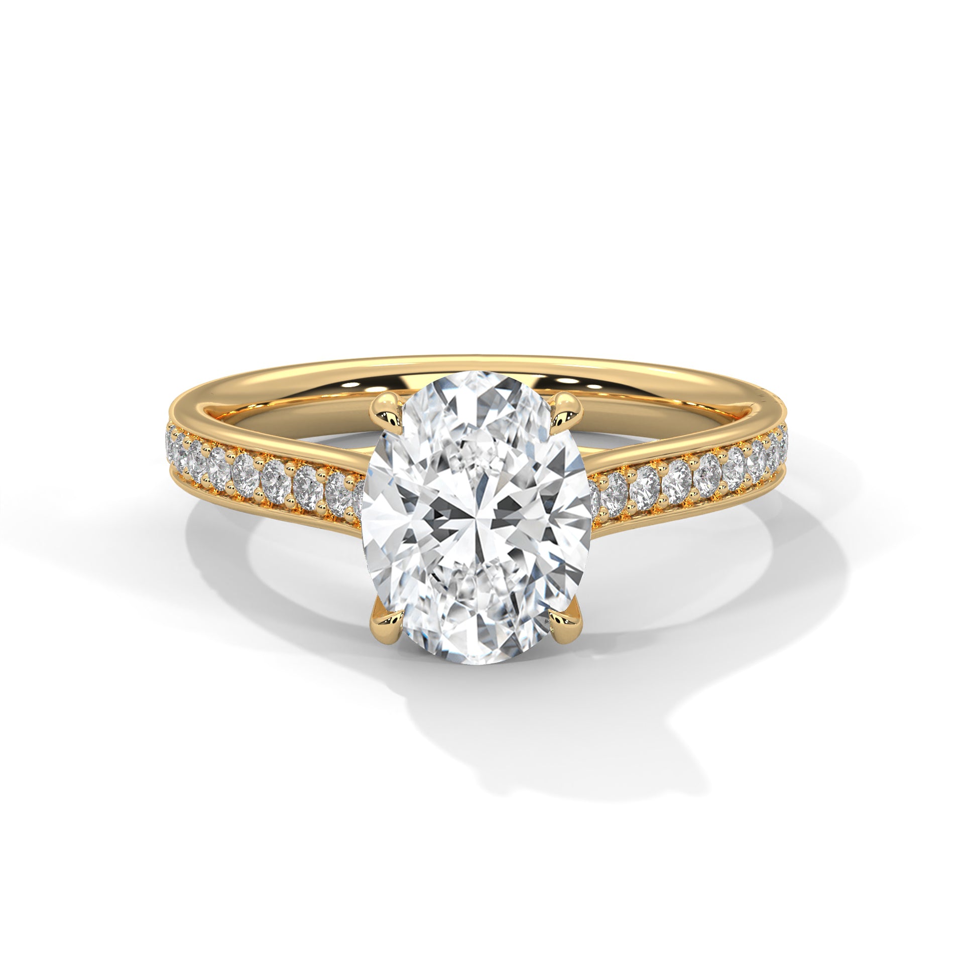 2.00 ct Oval Cut Diamond Pavé Engagement Ring 2ct Yellow Gold