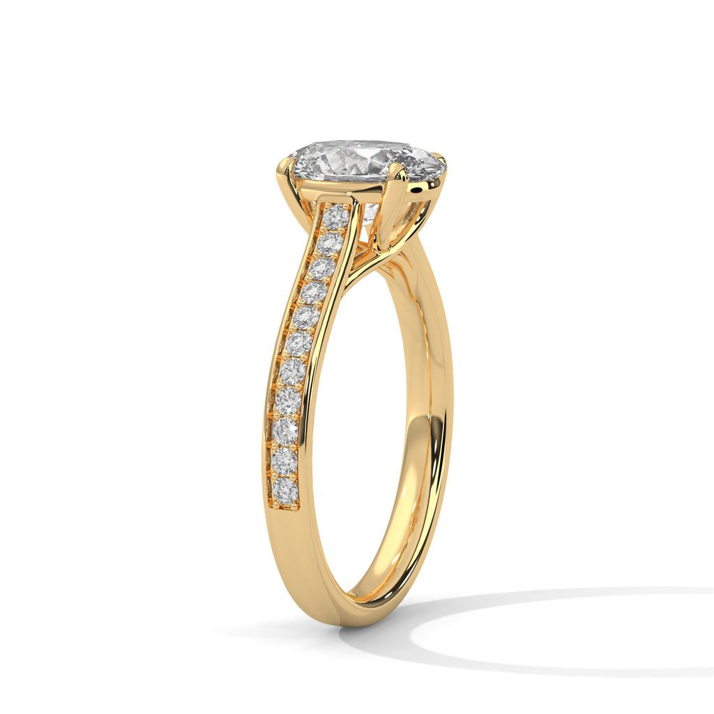 2.00 ct Oval Cut Diamond Pavé Engagement Ring 2ct Yellow Gold