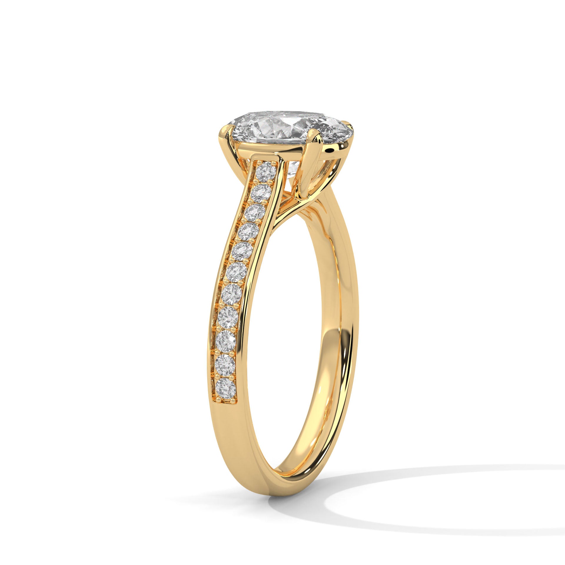 2.00 ct Oval Cut Diamond Pavé Engagement Ring 2ct Yellow Gold