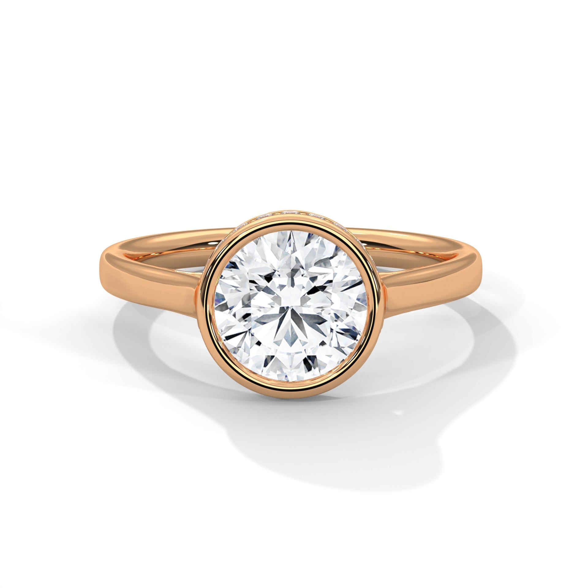 2.00 ct Round Bezel Solitaire Engagement Ring 2ct Rose Gold