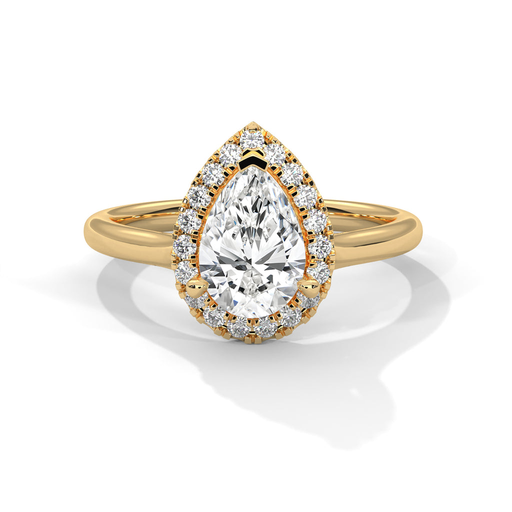 2.00 ct Pear Teardrop Aura Halo Ring 2ct Yellow Gold