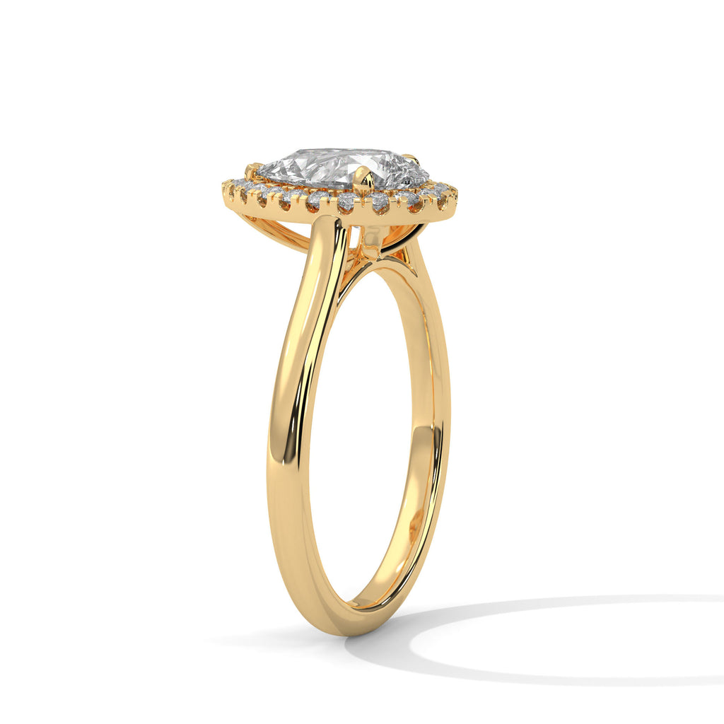 2.00 ct Pear Teardrop Aura Halo Ring 2ct Yellow Gold