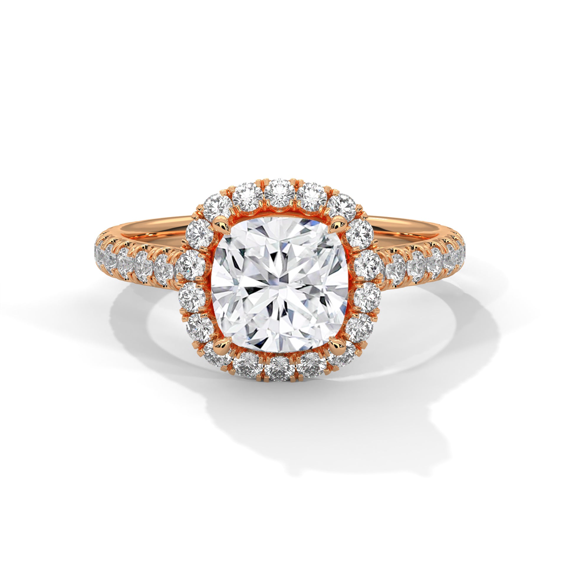2.00 ct Cushion Opulent Designer Halo Ring 2ct Rose Gold