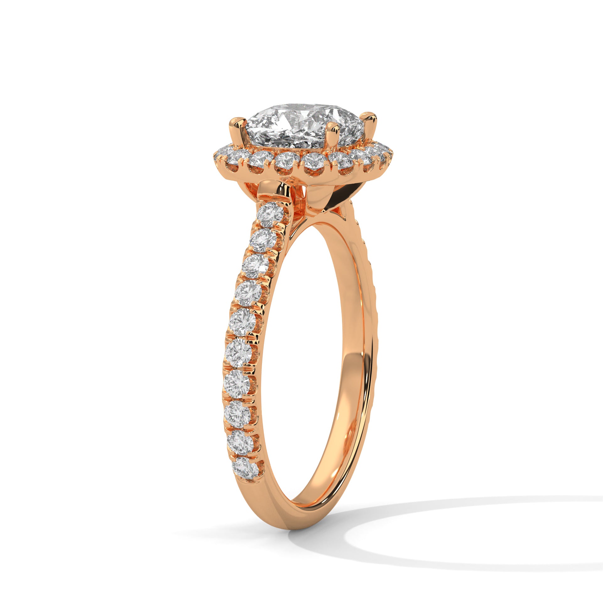 2.00 ct Cushion Opulent Designer Halo Ring 2ct Rose Gold