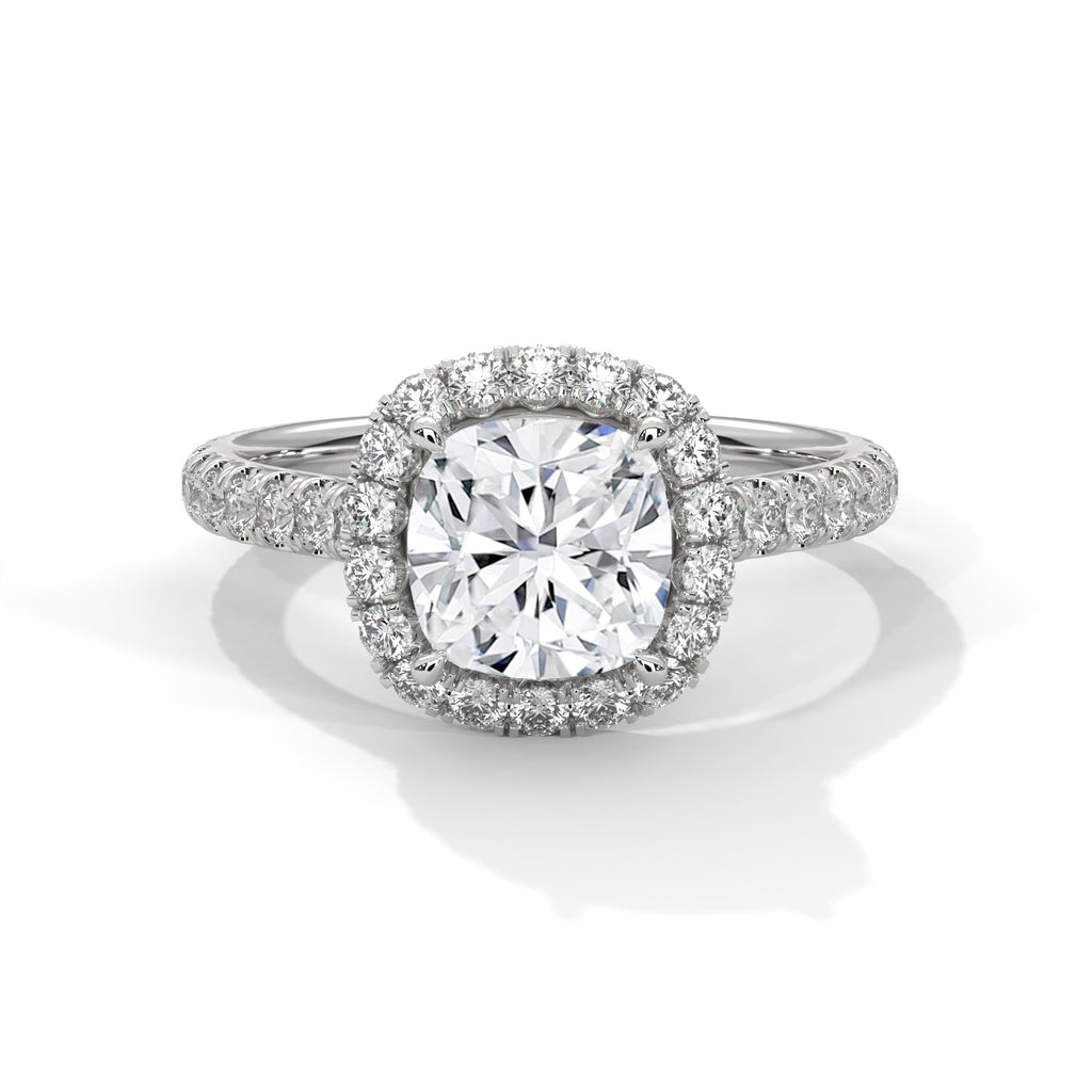 2.00 ct Cushion Opulent Designer Halo Ring 2ct White Gold