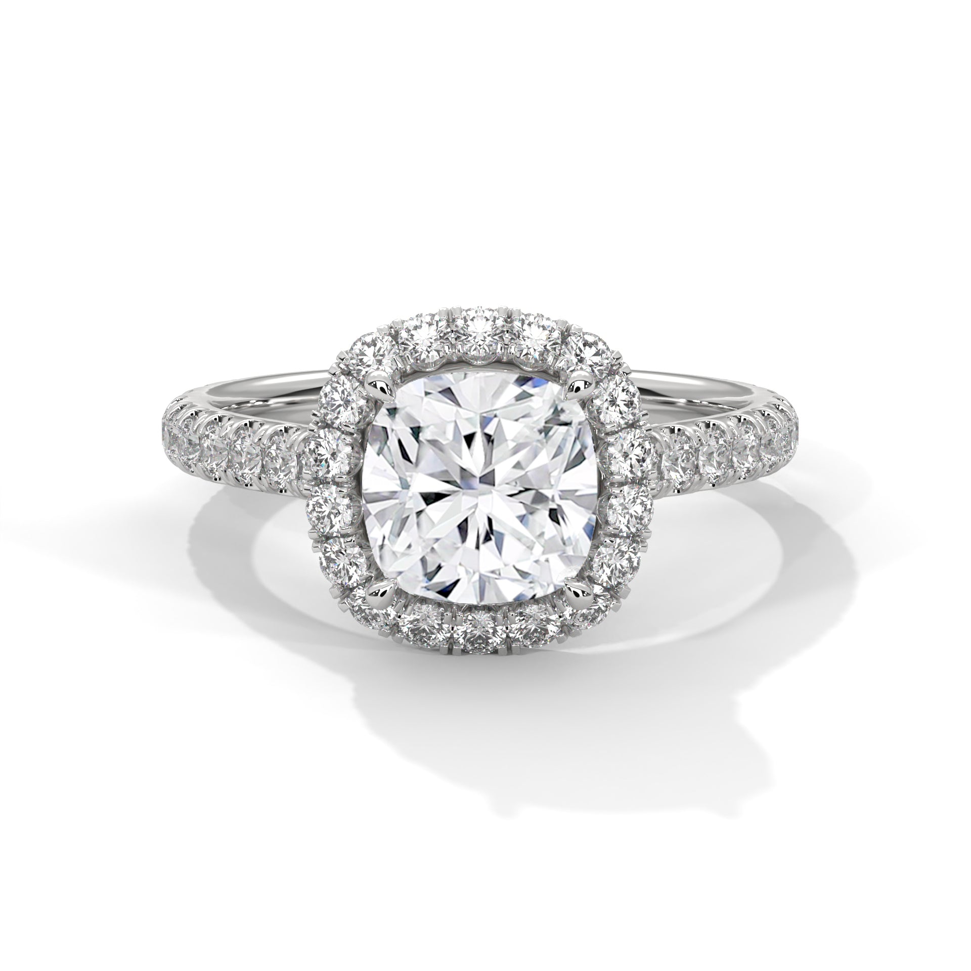 2.00 ct Cushion Opulent Designer Halo Ring 2ct White Gold