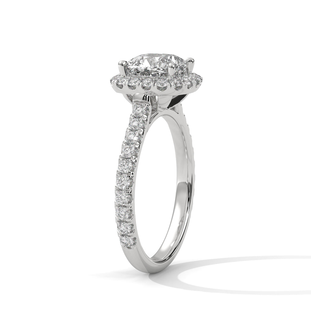 2.00 ct Cushion Opulent Designer Halo Ring 2ct White Gold