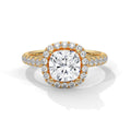 2.00 ct Cushion Opulent Designer Halo Ring 2ct Yellow Gold