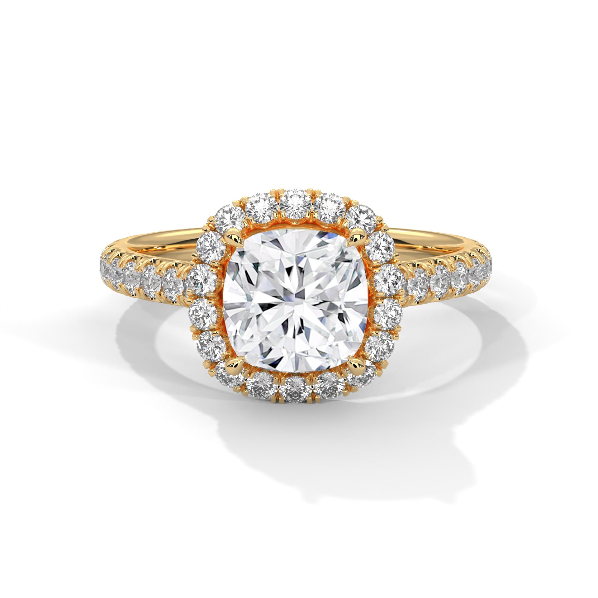 2.00 ct Cushion Opulent Designer Halo Ring 2ct Yellow Gold