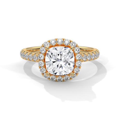2.00 ct Cushion Opulent Designer Halo Ring 2ct Yellow Gold
