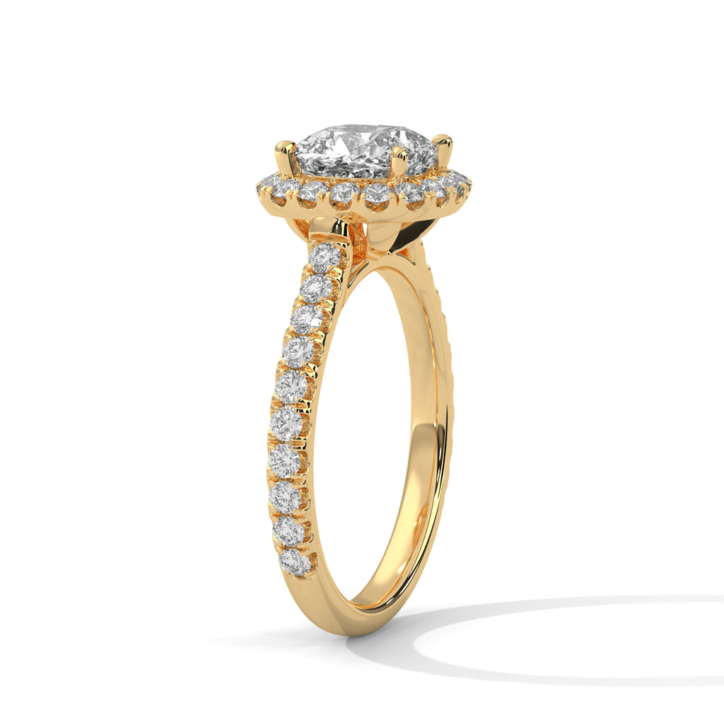 2.00 ct Cushion Opulent Designer Halo Ring 2ct Yellow Gold