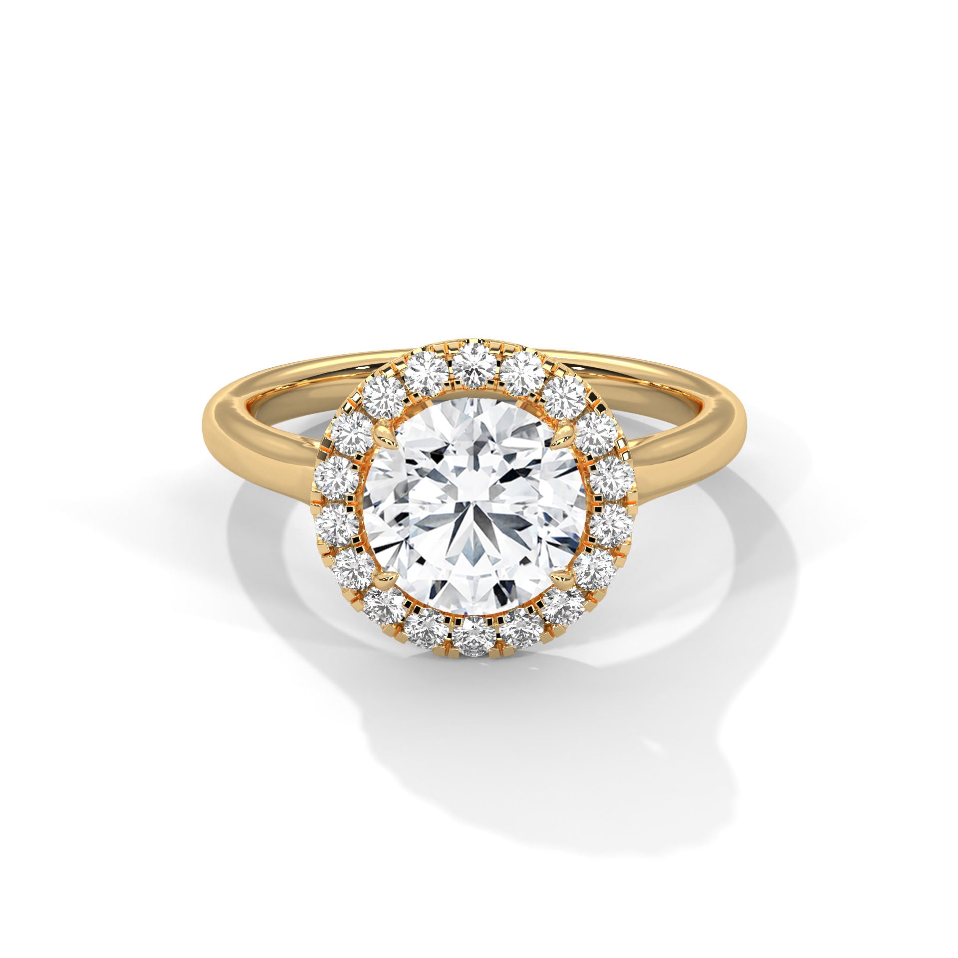 2.00 ct Round Cut Aura Halo Engagement Ring 2ct Yellow Gold