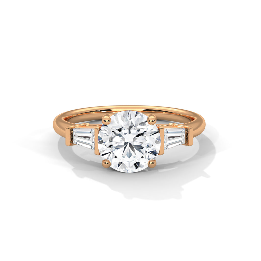 2.00 ct Round Center with Baguette Side Stones Ring 2ct Rose Gold