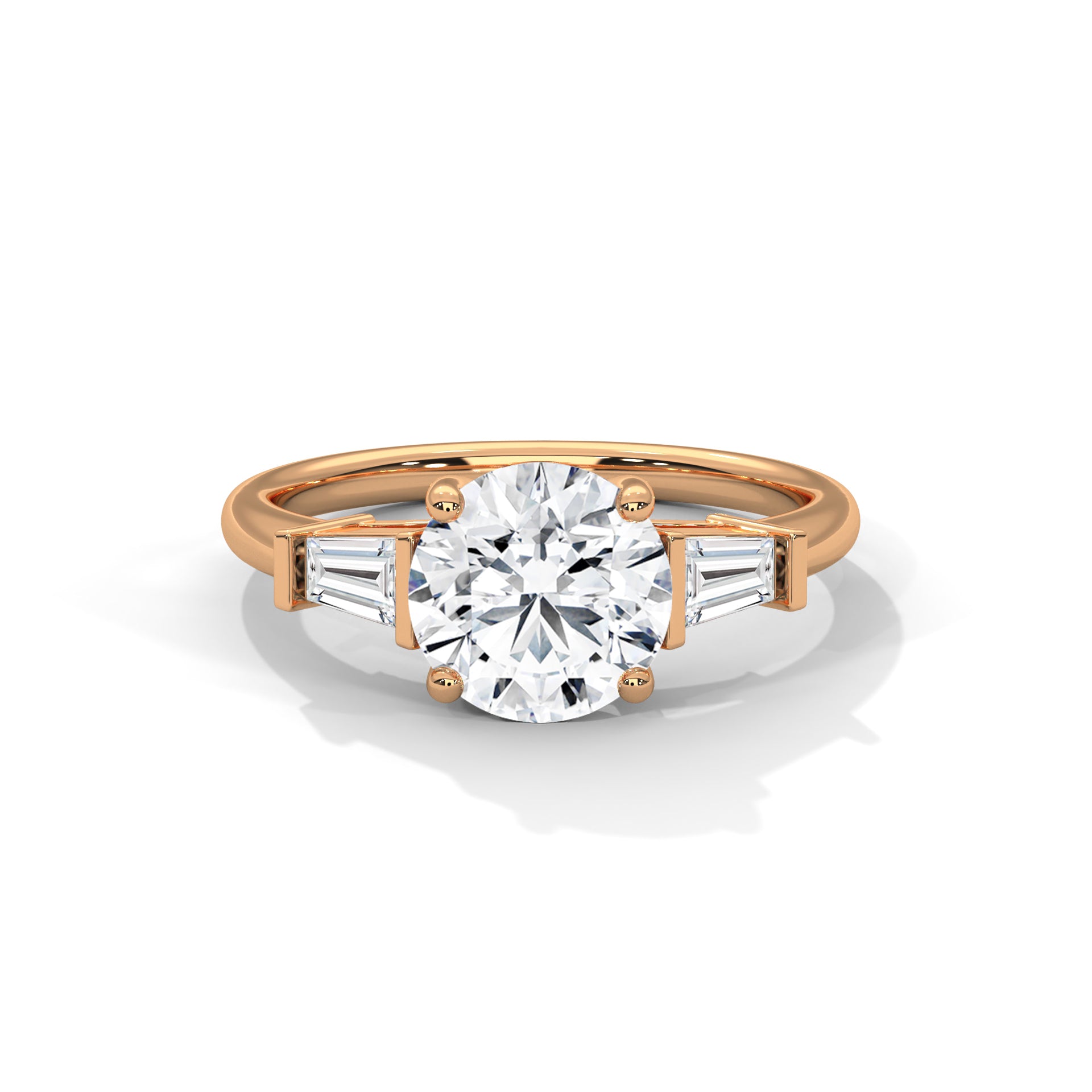 2.00 ct Round Center with Baguette Side Stones Ring 2ct Rose Gold